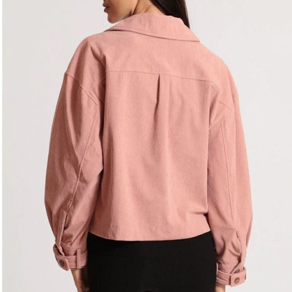 Avec Les Filles Rose Pink Corduroy Cropped Shacket Jacket Size Medium - Picture 4 of 15